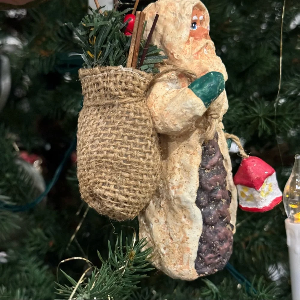 Vintage Pottery Barn Ceramic Christmas Ornament: Santa Claus With bad